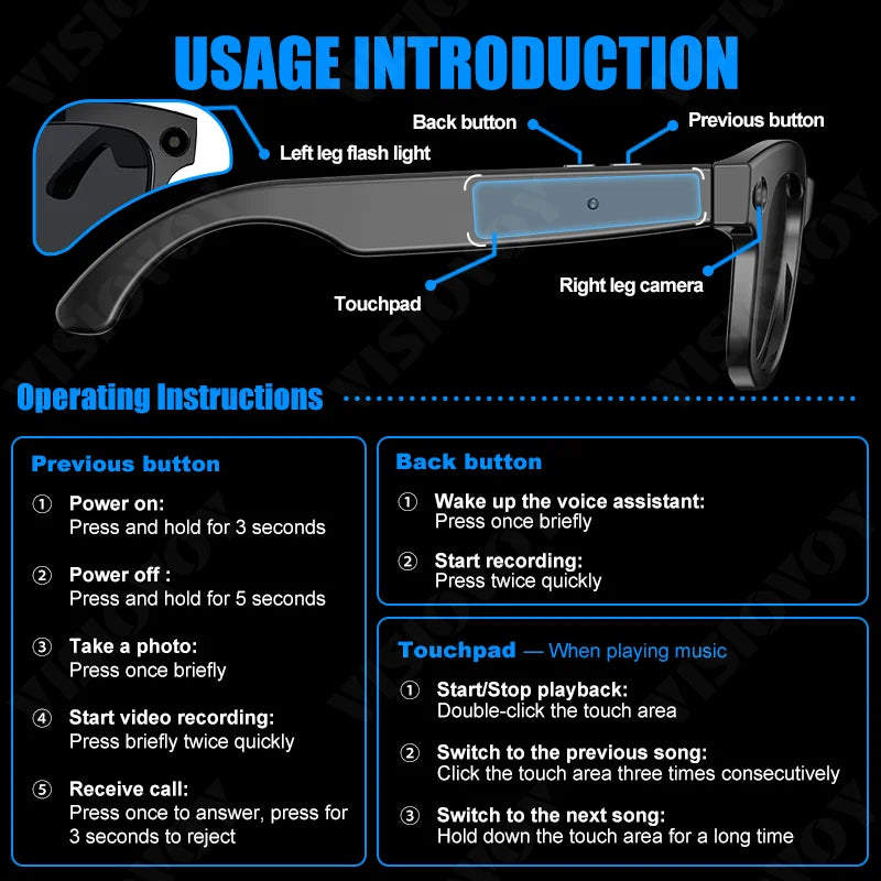 Trending AI Translation Camera Glasses Smart Wearable Headset for Hands-Free Video Recording and Photography Sunglasses