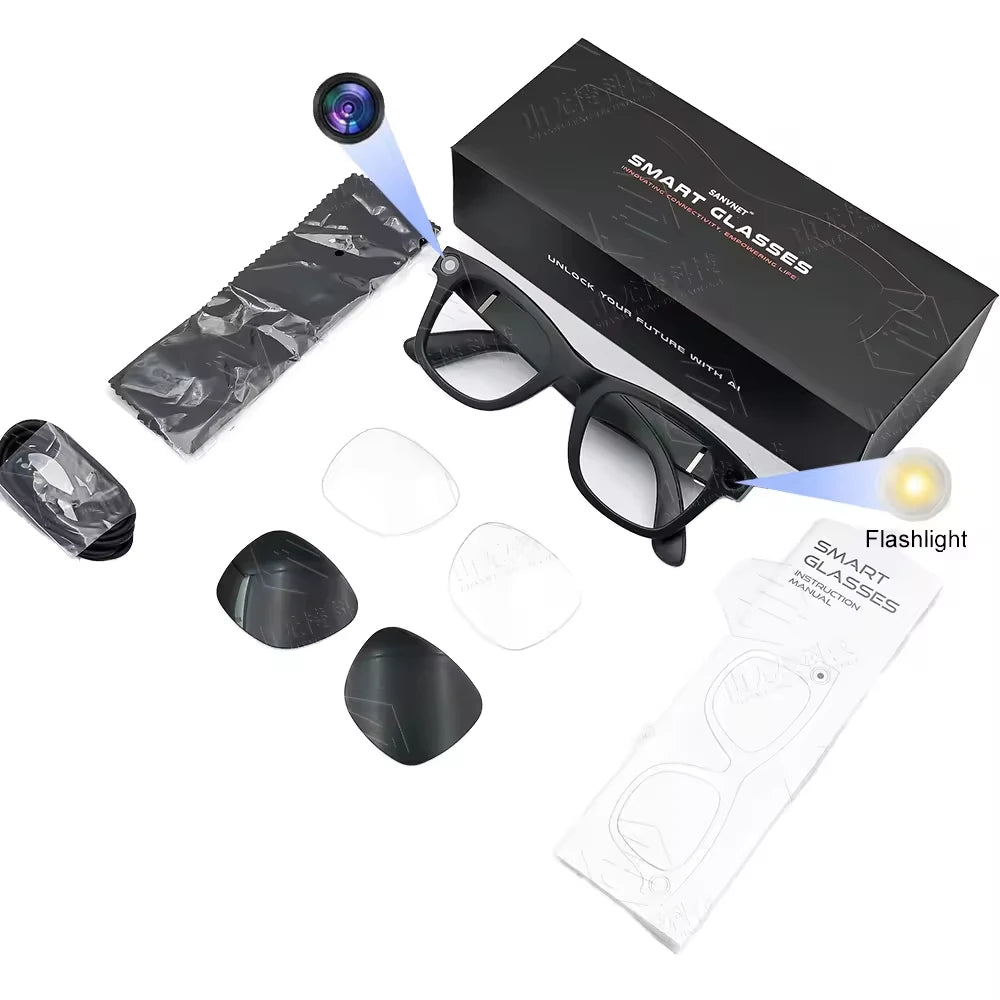 Smart Glasses with Bluetooth Calling, 8MP 8K Camera, Wi‑Fi Transfer, AI Audio Recording