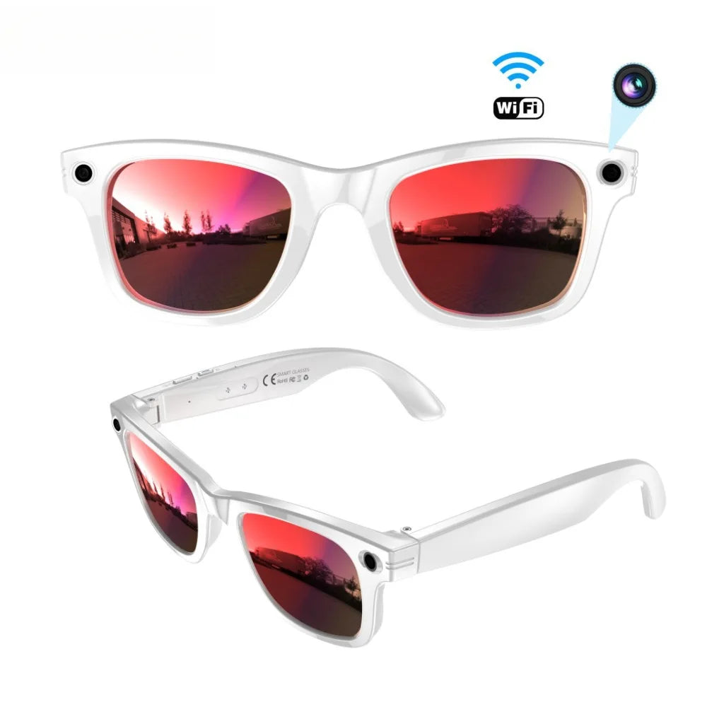 Smart Glasses with Bluetooth Calling, 8MP 8K Camera, Wi‑Fi Transfer, AI Audio Recording