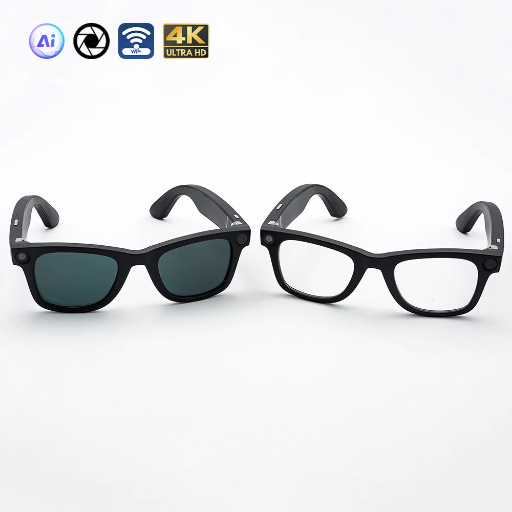 Sanvnet GS3 Smart Glasses with 8MP 4K Camera, Wi‑Fi Transmission, Bluetooth Calls, Music Playback, and Dual-Lens Wearable Headset