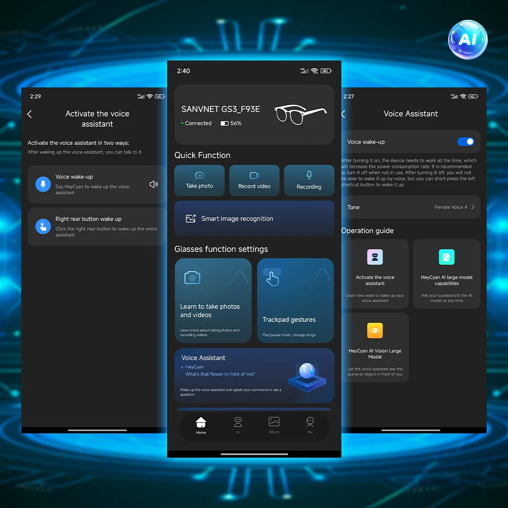 Sanvnet GS3 Smart Glasses with 8MP 4K Camera, Wi‑Fi Transmission, Bluetooth Calls, Music Playback, and Dual-Lens Wearable Headset