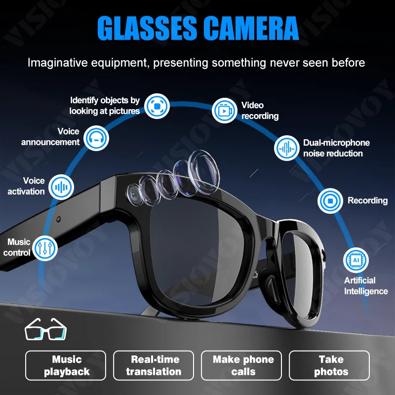 Trending AI Translation Camera Glasses Smart Wearable Headset for Hands-Free Video Recording and Photography Sunglasses