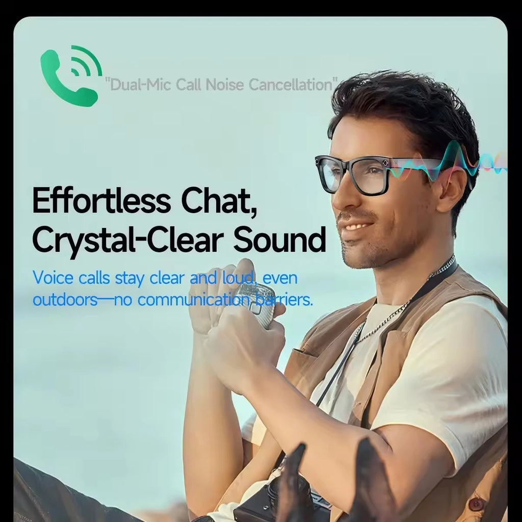 Smart Glasses with Bluetooth Calling, 8MP 8K Camera, Wi‑Fi Transfer, AI Audio Recording